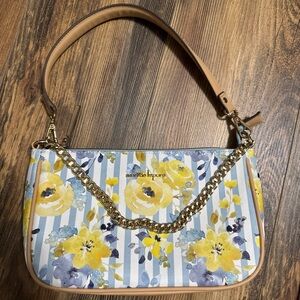 Nanette Lepore Tatianna Satchel Shoulder Bag floral print gold chain + tan strap